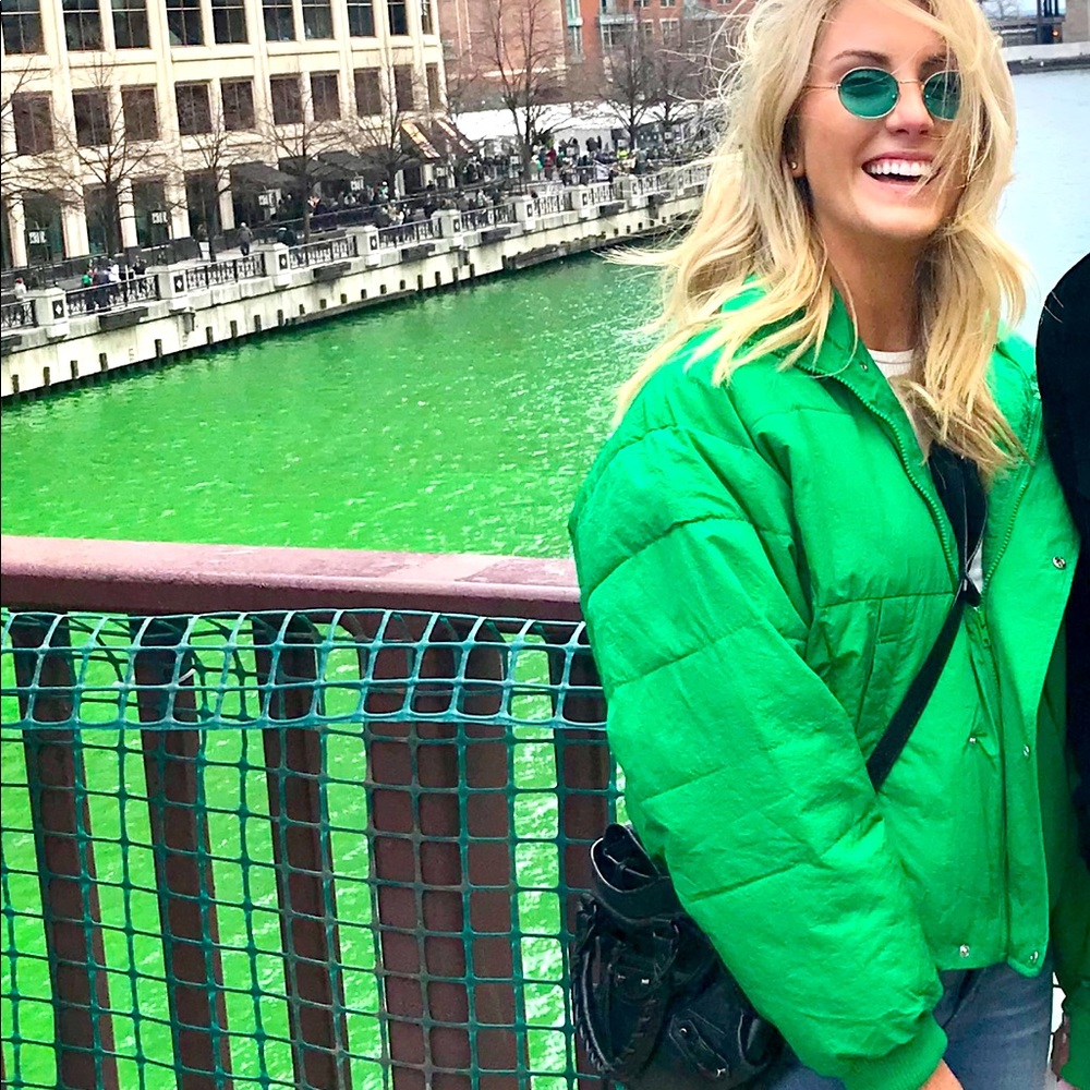 Free People Green Puffer Jacket Size Small